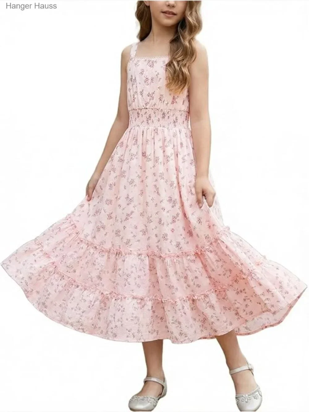 Girls Floral Sundress Button Front Adjustable Straps Spring Summer Easter 7-14